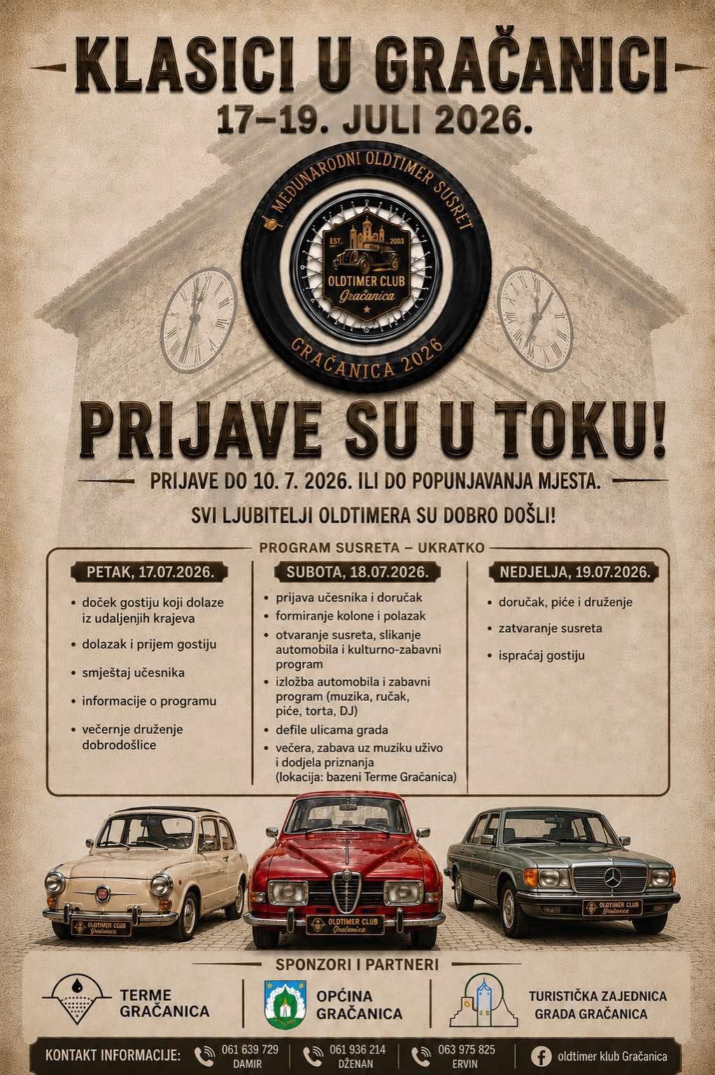 PRIJAVE ZA  MEĐUNARODNI OLDTIMER SUSRET U GRAČANICI SU OTVORENE!